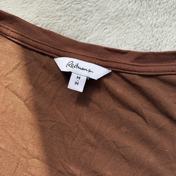 Reitmans Brown Polka Dot Short Sleeved Size Medium Top - Picture 2 of 5